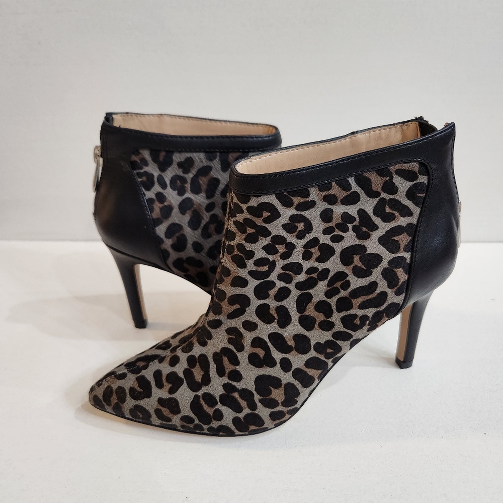 Adrienne Vittadini Nyla Fine Leather Animal Print Bootie, Size 6 in Black & Grey
